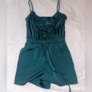 Akira emerald green silk romper.